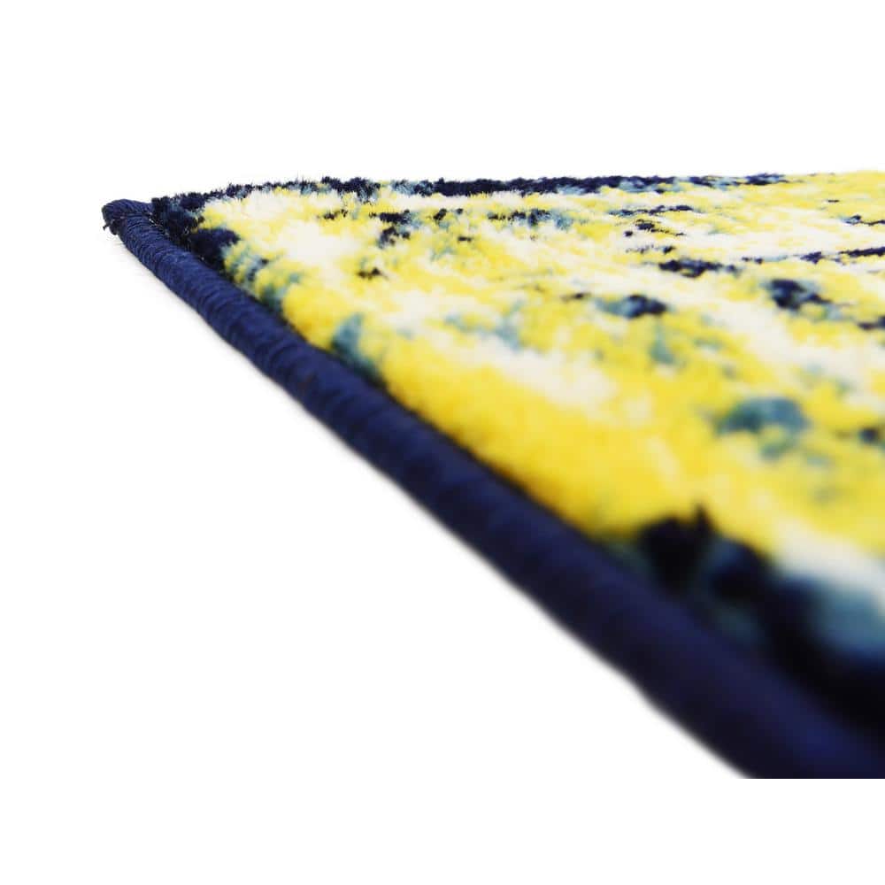 Reversible Navy Blue and Yellow Synthetic Area Rug 4'x6'