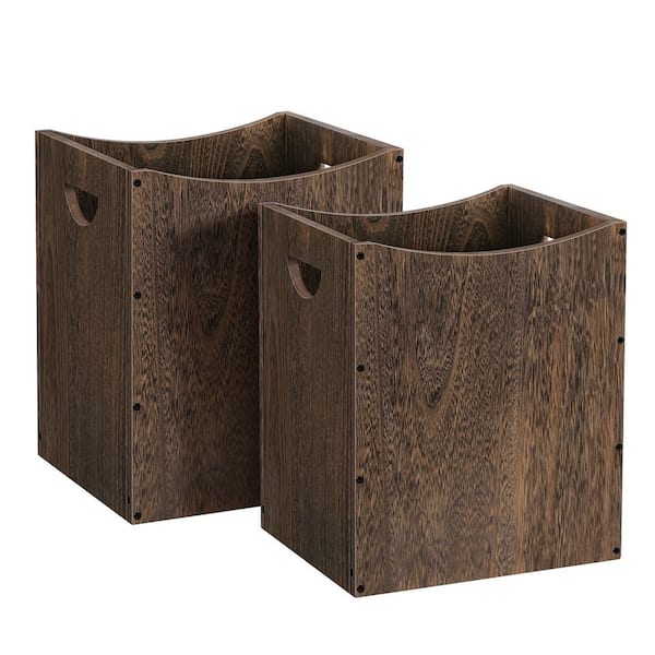 Oumilen 5.3 gal. Rustic Wood Trash Can Wastebasket with Handles, Brown, Set of 2