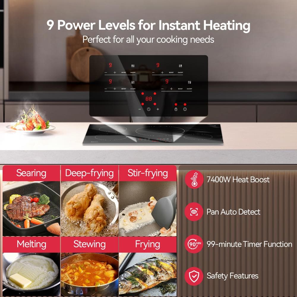 30 Inch Black Ceramic Induction Cooktop with Touch Control