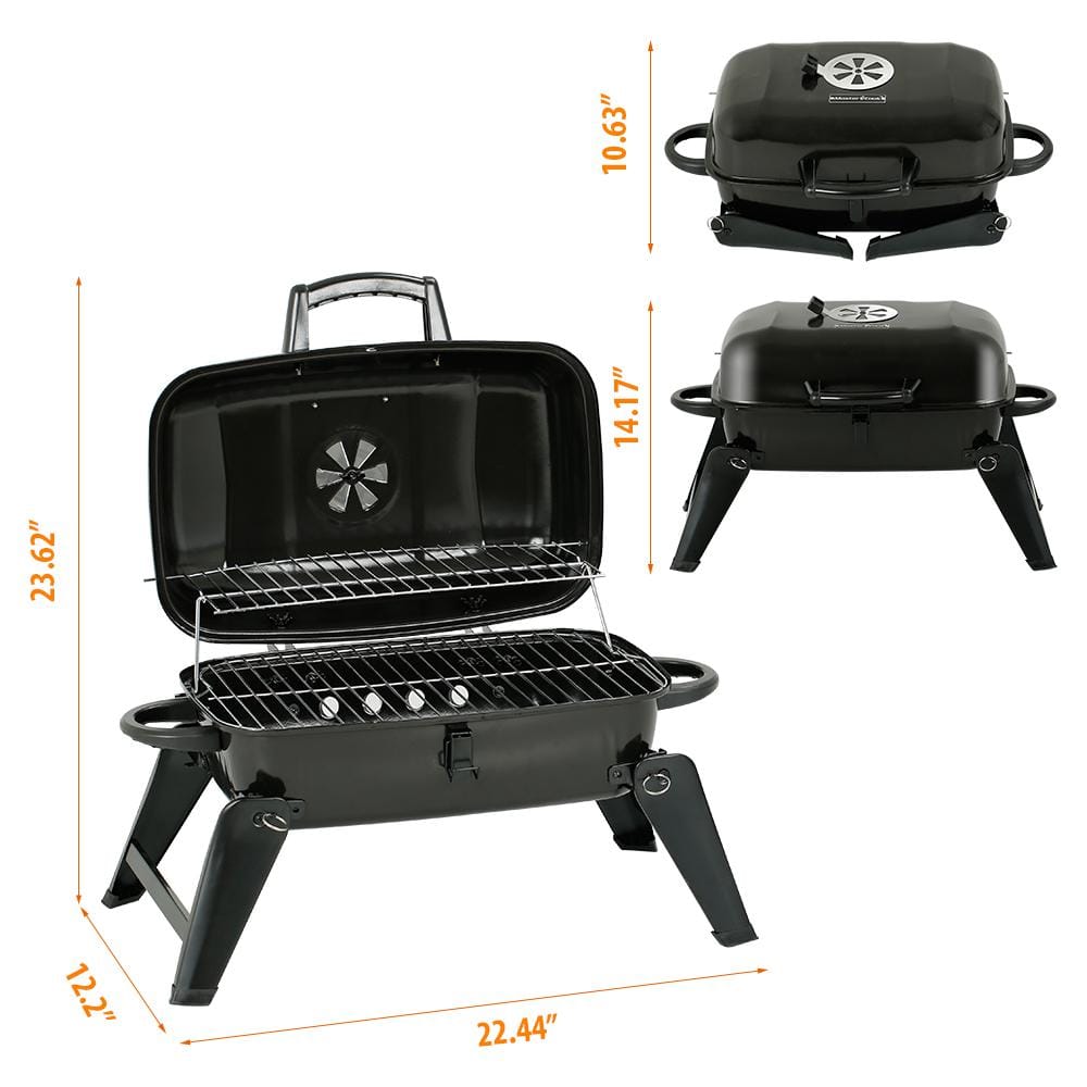 Compact Black Porcelain Portable Charcoal Grill