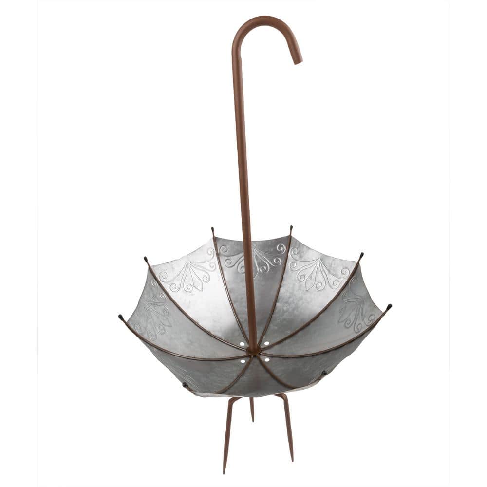 Alpine Gray Iron Upside Down Umbrella Garden Stake Planter
