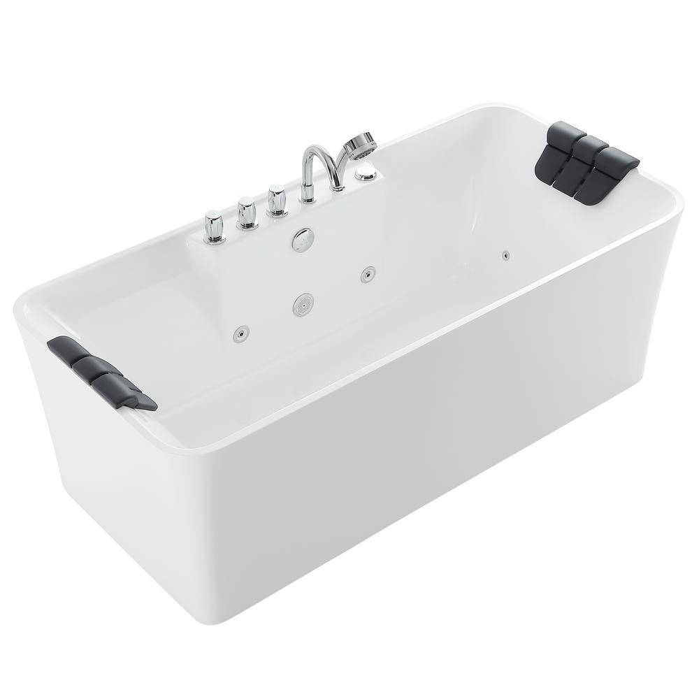 67'' White Acrylic Freestanding Whirlpool Bathtub with Jets