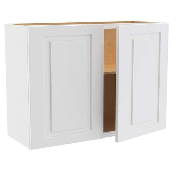 Home Decorators Collection Grayson 33 in. W x 12 in. D x 24 in. H Assembled Plywood Wall Bridge Kitchen Cabinet in Pacific White with Soft Close