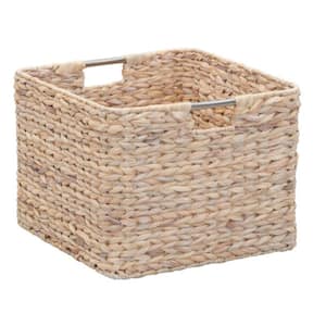 White Wash Square Hyacinth Decorative Wicker Storage Basket with Stainless Steel Handles