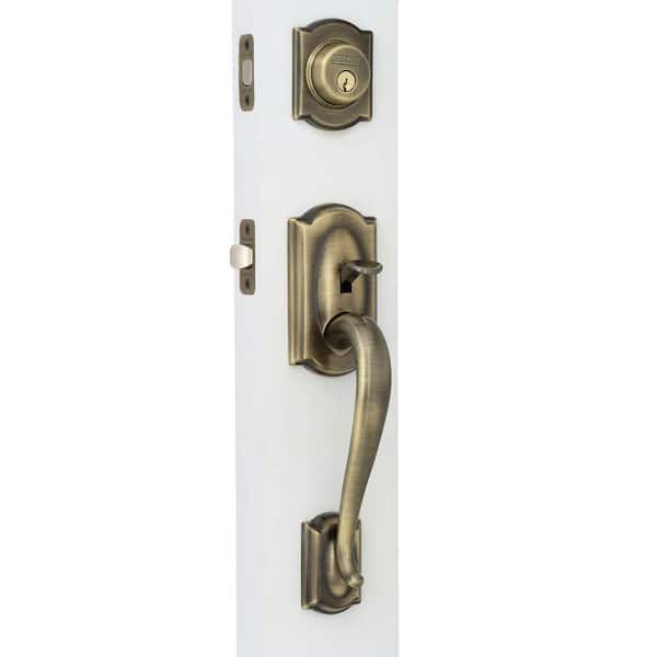Schlage Camelot Antique Brass Double Cylinder Deadbolt with Right Handed Accent Lever Door Handleset