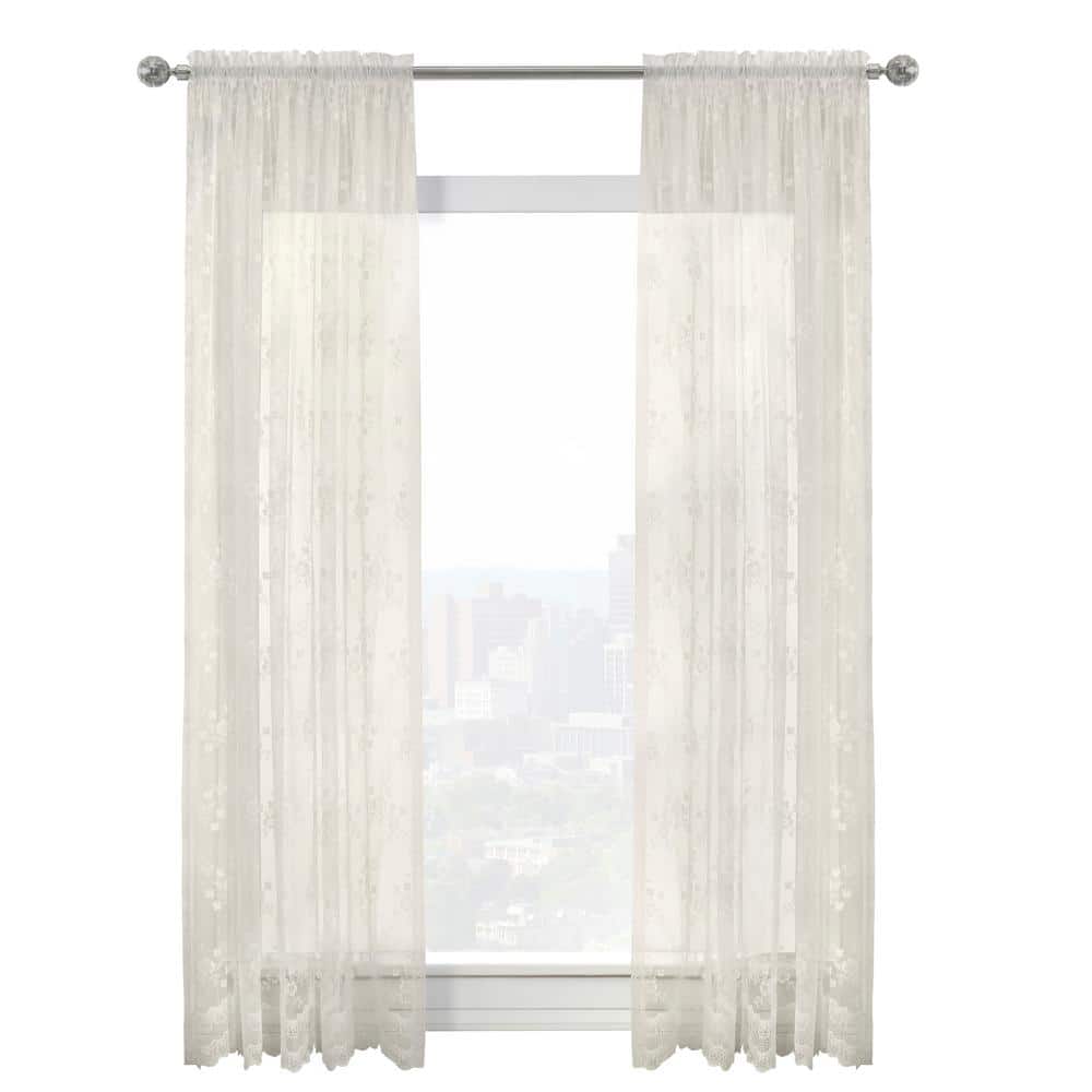 Mona Lisa Eggshell Lace Sheer Rod Pocket Curtain Panel 56x84