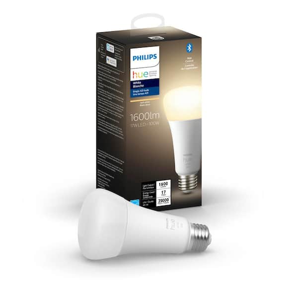 detaljeret Ringlet neutral Philips Hue 100-Watt Equivalent A21 LED Dimmable Smart Wireless Light Bulb  White with Bluetooth-557801 - The Home Depot
