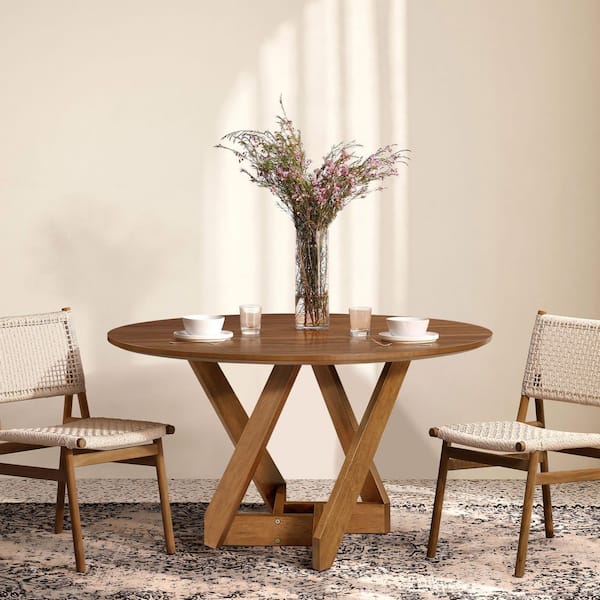 Brown Wood 47.24 in. W 4 Legs Round Dining Table (Seats 4)