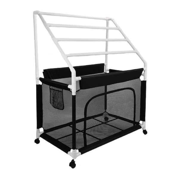 27 in. W x 45 in. D x 58 in. H Black Plastic Outdoor Storage Cabinet with Wheels and Towel Rack for Pool