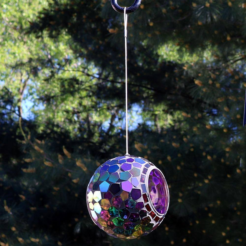 Iridescent Purple Mosaic Glass Hanging Bird Feeder, 6-Inch
