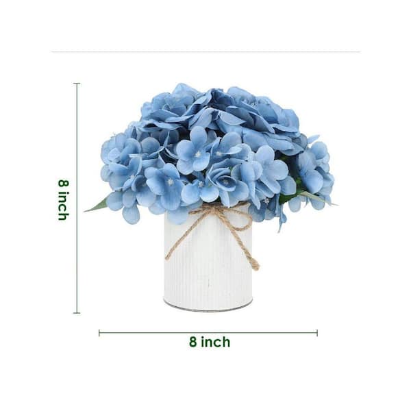 8 in. Blue Indoor Artificial Hydrangeas Floral Arrangement in