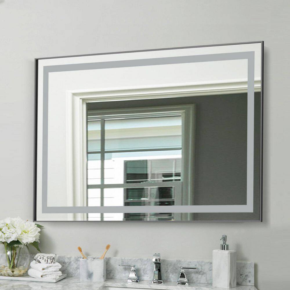 36 in. W x 28 in. H Rectangular Aluminum Framed Backlit and Front Light LED Wall Bathroom Vanity Mirror in Gun Grey price history on PriceWatchPro