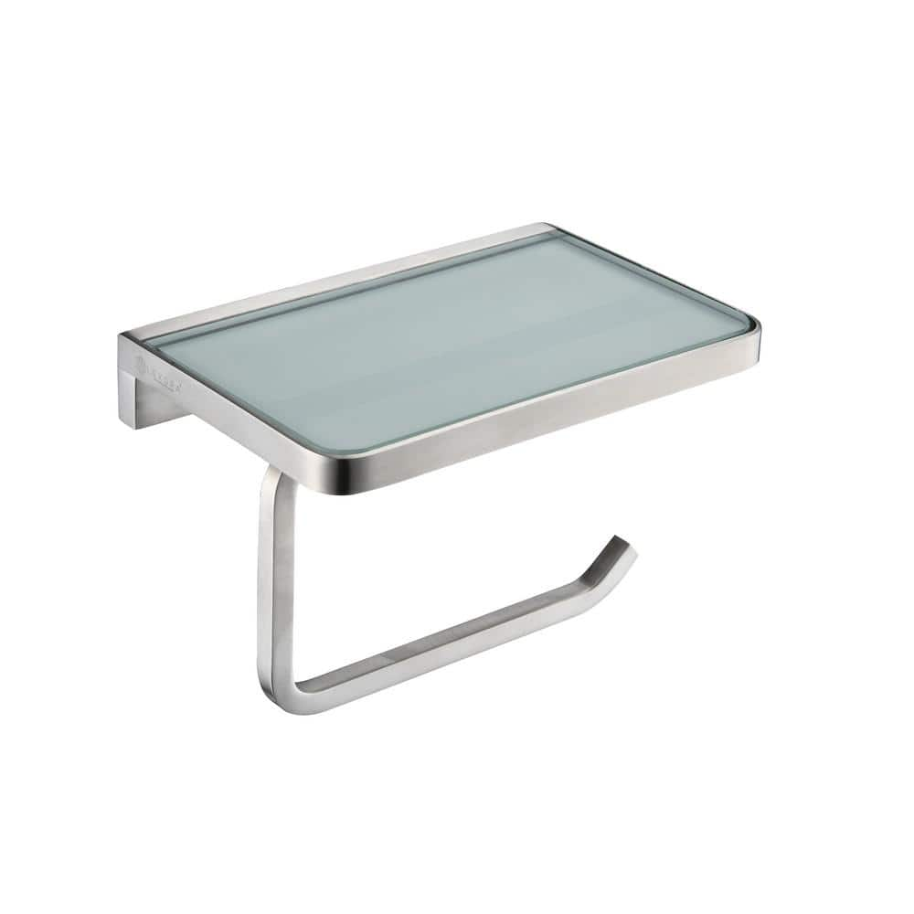 Lexora Bagno Bianca Stainless Steel Black Glass Shelf w/ Toilet Paper Holder - Gun Metal