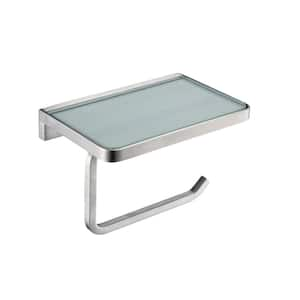 Bagno Bianca Stainless Steel White Glass Shelf with Toilet Paper Holder in Brushed Nickel