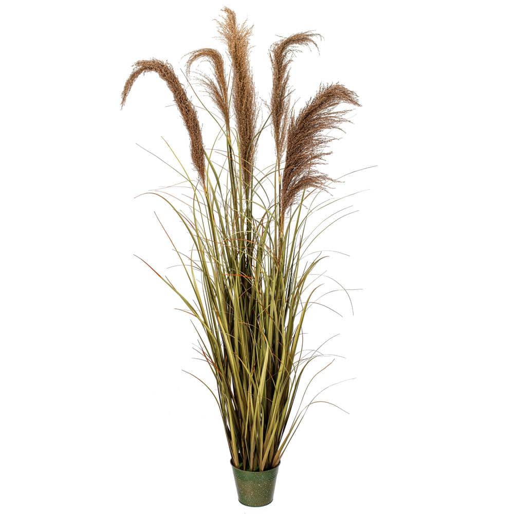 55" Green and Natural PVC Grass in Metal Pot