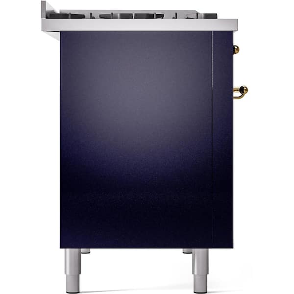 Nostalgie II 48 in. Dual Fuel Natural Gas Range with 8-Burnerss, Griddle, Brass Trim in Midnight Blue