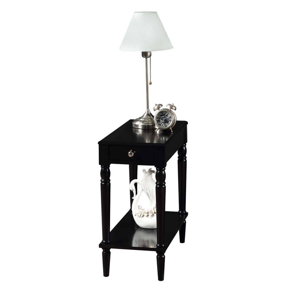Elegant Square Black Wood End Table with Storage and Turned Legs