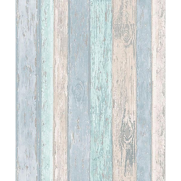 Coloroll Cannon Blue Distressed Wood Sample Blue Wallpaper Sample