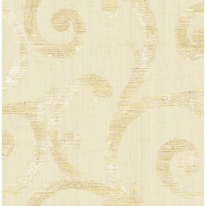Eaglecrest Scroll Metallic Gold & Cream Paper Strippable Roll (Covers 56.05 sq. ft.)