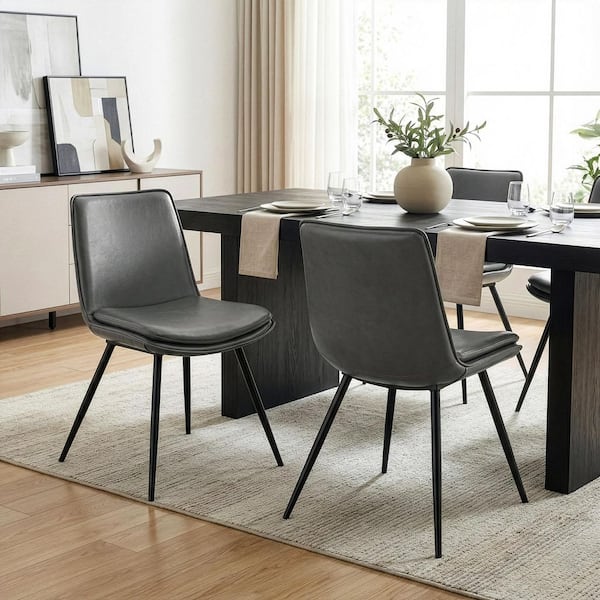 Set of 2 Avalon Grey Faux Leather Dining Chair with Black Metal Legs