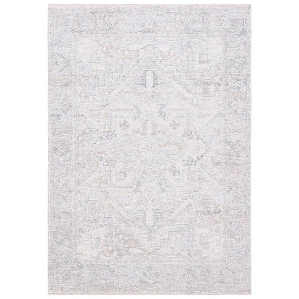 Marmara Beige/Gray/Blue 8 ft. X 10 ft. Border Floral Area Rug