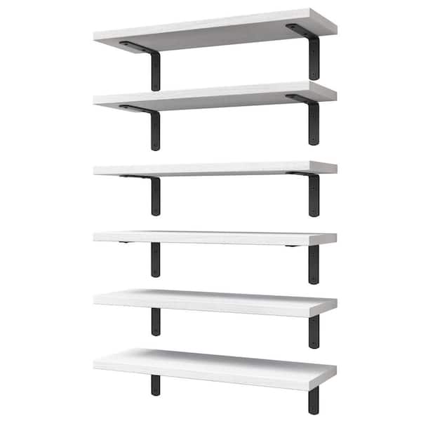 16.5 in. W x 0.6 in. H x 6 in. D Paulownia Rectangular Shelf, Floating Shelves Set of 6 for Bedroom in White