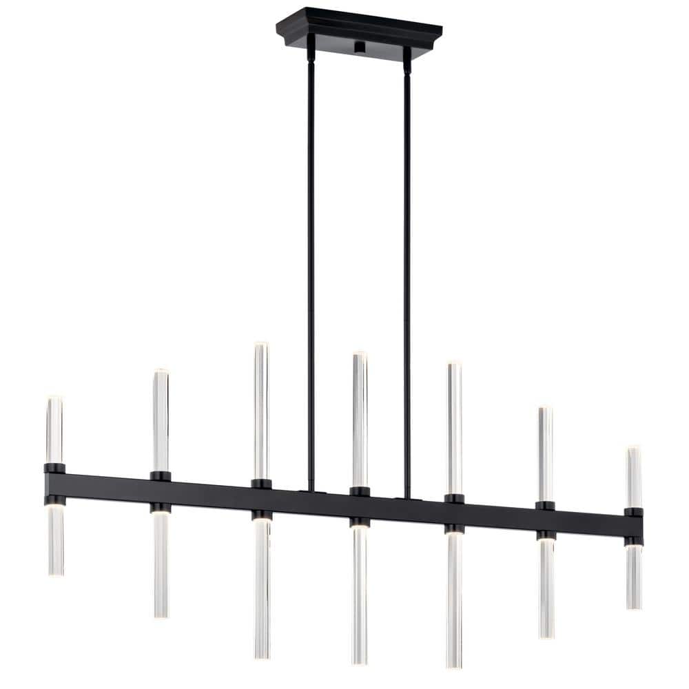 Black Crystal LED Linear Chandelier with Clear Optical Shade