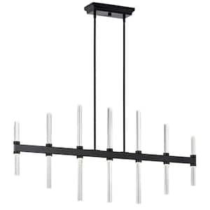 Sycara 48.25 in. 14-Light Integrated LED Black Modern Crystal Linear Chandelier for Dining Room
