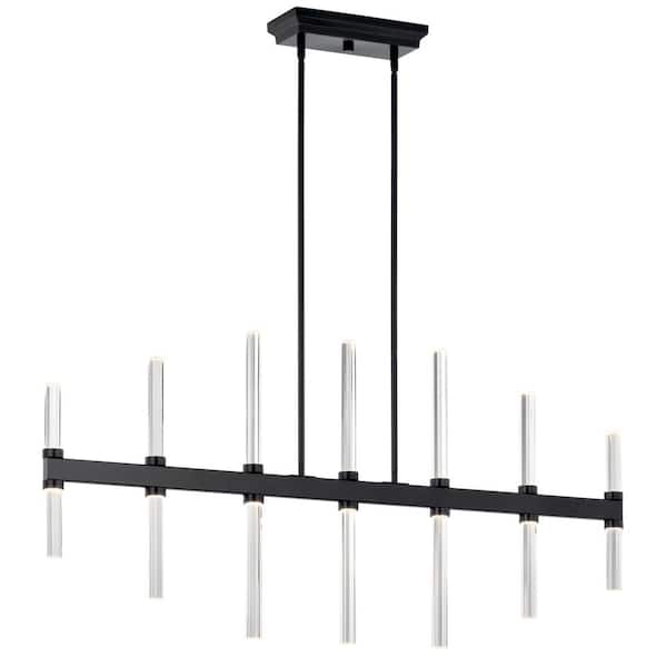 KICHLER Sycara 48.25 in. 14-Light Integrated LED Black Modern Crystal Linear Chandelier for Dining Room