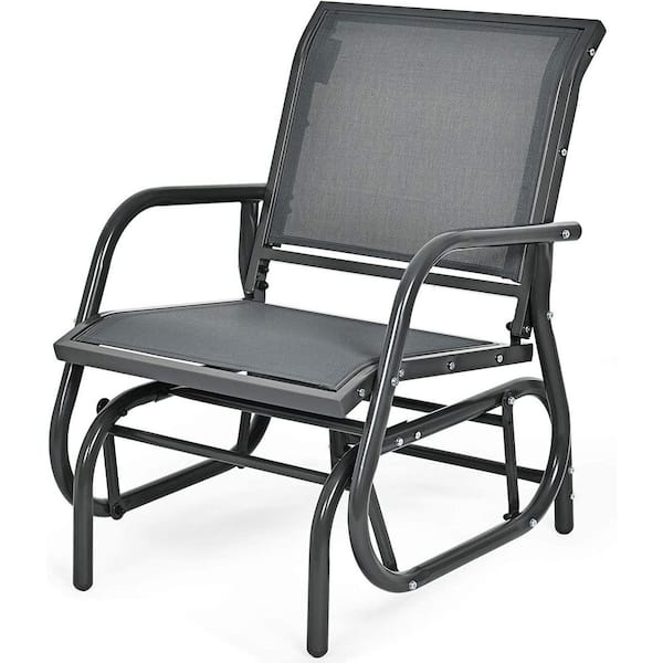 Alpulon Outdoor Gray Metal Steel Single Swing Glider Rocking Chair with Armrest