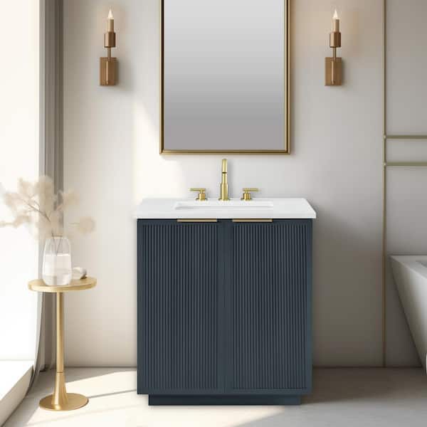 SUDIO Addison 30 in. W Bath Vanity in Vintage Blue with Engineered Stone Top in Ariston White with White Sink