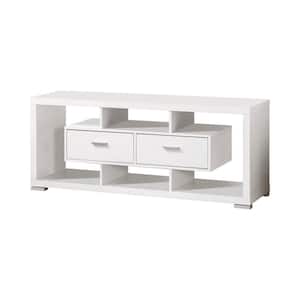 59 in. White Wood TV Stand Fits TVs up to 45 in. with 2 Drawers