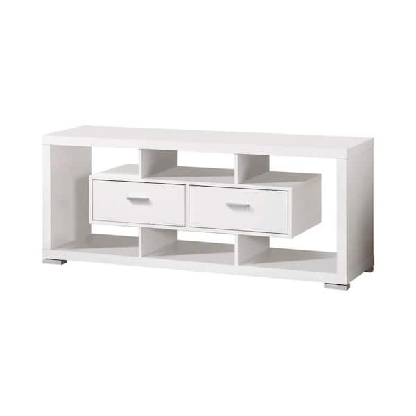 Benjara 59 in. White Wood TV Stand Fits TVs up to 45 in. with 2 Drawers