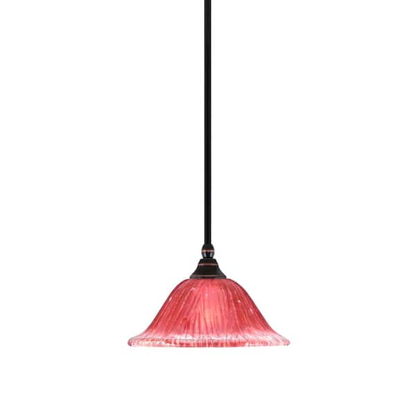 Unbranded Sparta 100-Watt 1 Light Black Copper Shaded Pendant, Mini Pendant Light with Raspberry Crystal Shade No Bulb Included