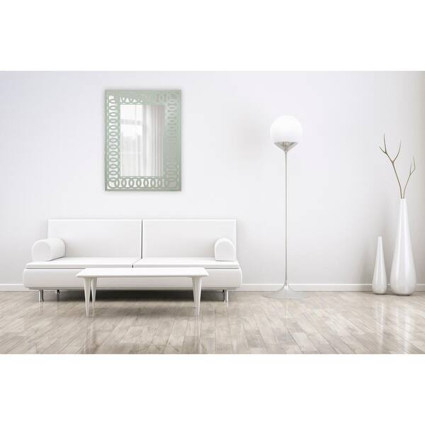 Breeze Point 30 in. x 40 in. Frameless Mirror in Silk Screened Light Sage Green Pattern Embedded Border