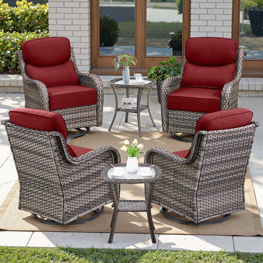 Jhxl Series 6-Piece Gray Wicker Patio Conversation Deep Seating Set with Red Cushions price history on PriceWatchPro