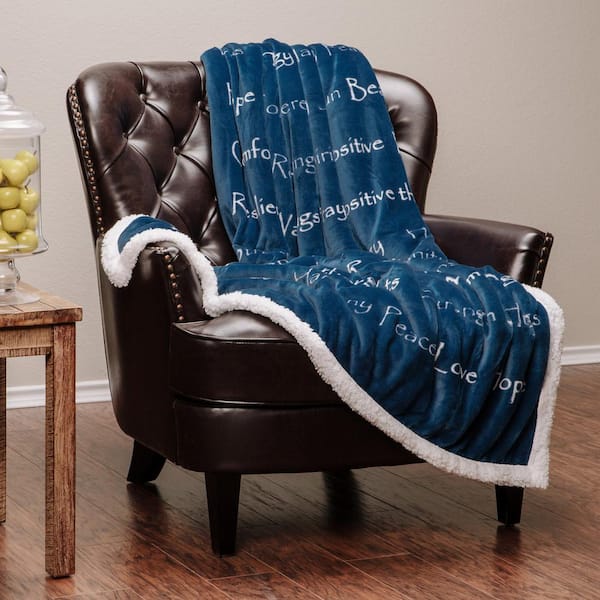Sympathy Blue Love Support Comfort Faux Fur Polyester Reversible Sherpa Gift Throw Blanket - 50 in. x 65 in.