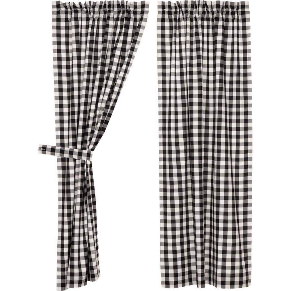 Annie Buffalo Check 36 in. W x 63 in. L Black White Cotton Light Filtering Rod Pocket Window Curtain Panel Pair product image for price tracking