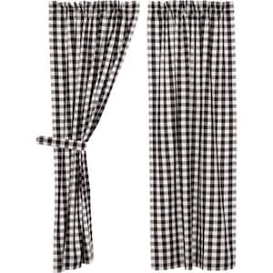Annie Buffalo Check 36 in. W x 63 in. L Black White Cotton Light Filtering Rod Pocket Window Curtain Panel Pair
