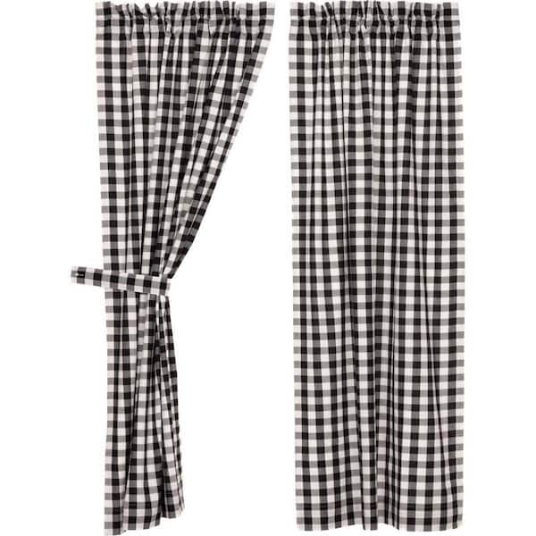 VHC BRANDS Annie Buffalo Check 36 in. W x 63 in. L Black White Cotton Light Filtering Rod Pocket Window Curtain Panel Pair