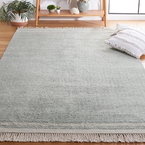 Easy Care Light Blue/Ivory 5 ft. x 8 ft. Machine Washable Border Solid Color Area Rug