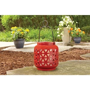 6.5 in. Ceramic Outdoor Patio Lantern in Chili Red