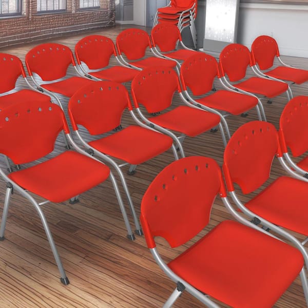 Rico Plastic Classroom Training Office Stack Armless Chair in Red-4 Pack
