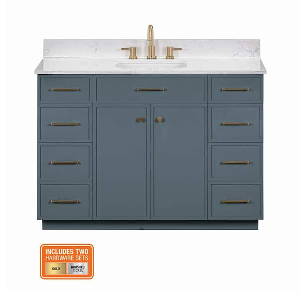 Marcote 48 in. Single Sink Freestanding Slate Blue Bath Vanity with Venato Engineered Stone Top (Assembled)