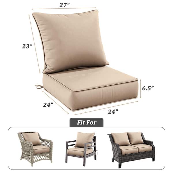 24 in. x 24 in. Deep Seat Outdoor Lounge Cushion with Backrest, Premium Waterproof Patio Furniture Cushions Sand