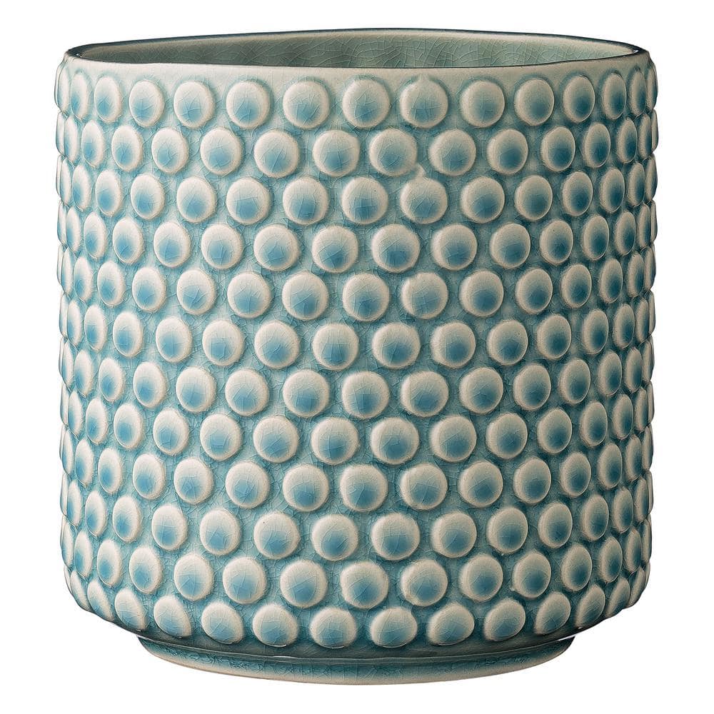 Sky Blue Stoneware Planter Pot with Playful Polka Dots, 6 in