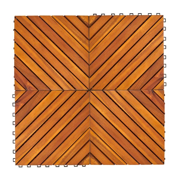 ITOPFOX 11 in. X 11 in. 12-Diagonal Slat Brown Acacia Interlocking Deck Tile (Set of 10 Tiles)