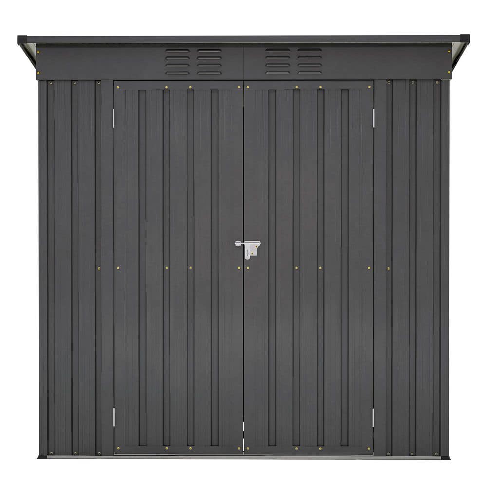 6 ft. W x 4 ft. D Black Outdoor Metal Storage Shed with Hinged Door, Punche