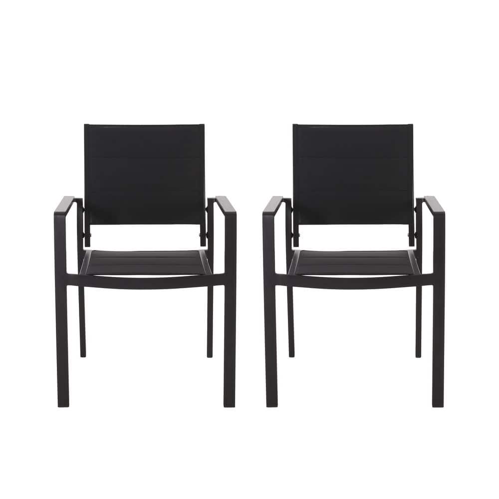 Noble House Dohney Black Mesh and Aluminum Outdoor Dining Chair (2-Pack)