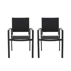 Dohney Black Mesh and Aluminum Outdoor Patio Dining Chair (2-Pack)